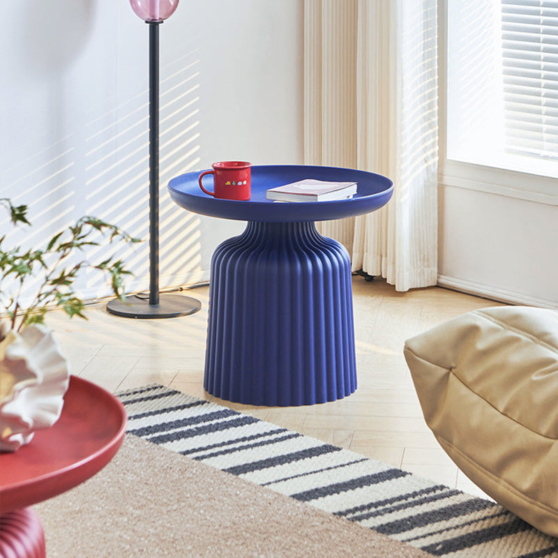 Sleek Contemporary Round Coffee Table with Striped PP Base – Ideal for Living Room