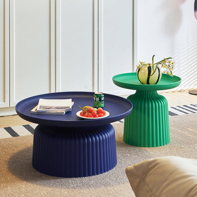 Sleek Contemporary Round Coffee Table with Striped PP Base – Ideal for Living Room