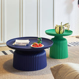Sleek Contemporary Round Coffee Table with Striped PP Base – Ideal for Living Room