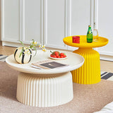 Sleek Contemporary Round Coffee Table with Striped PP Base – Ideal for Living Room