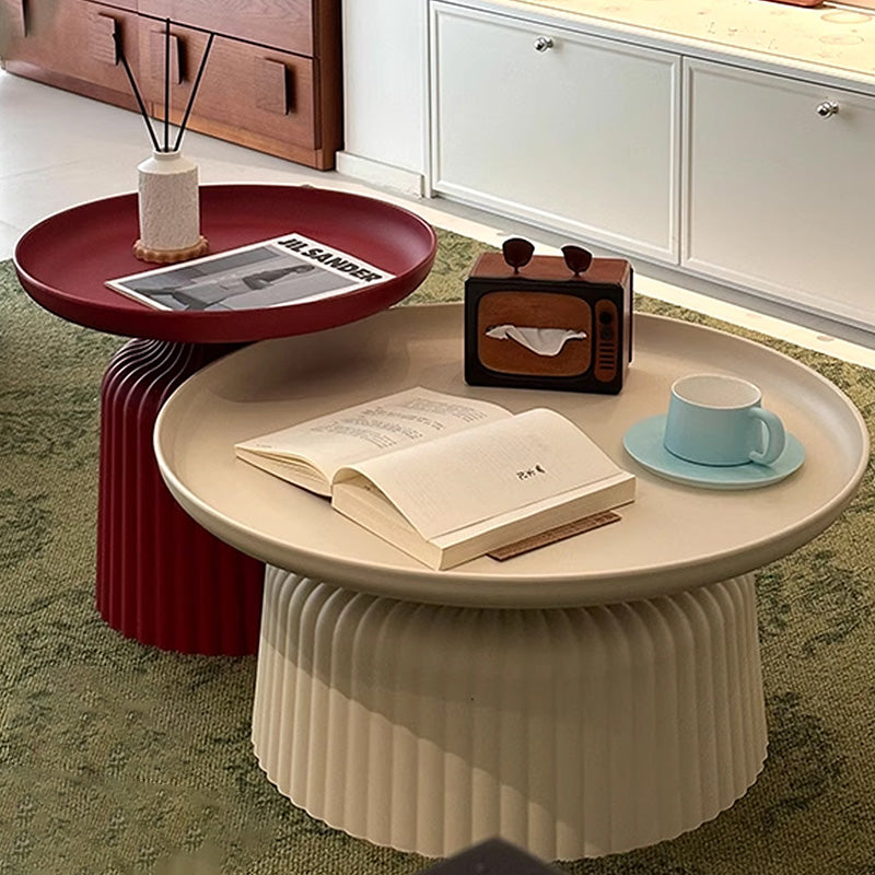 Sleek Contemporary Round Coffee Table with Striped PP Base – Ideal for Living Room