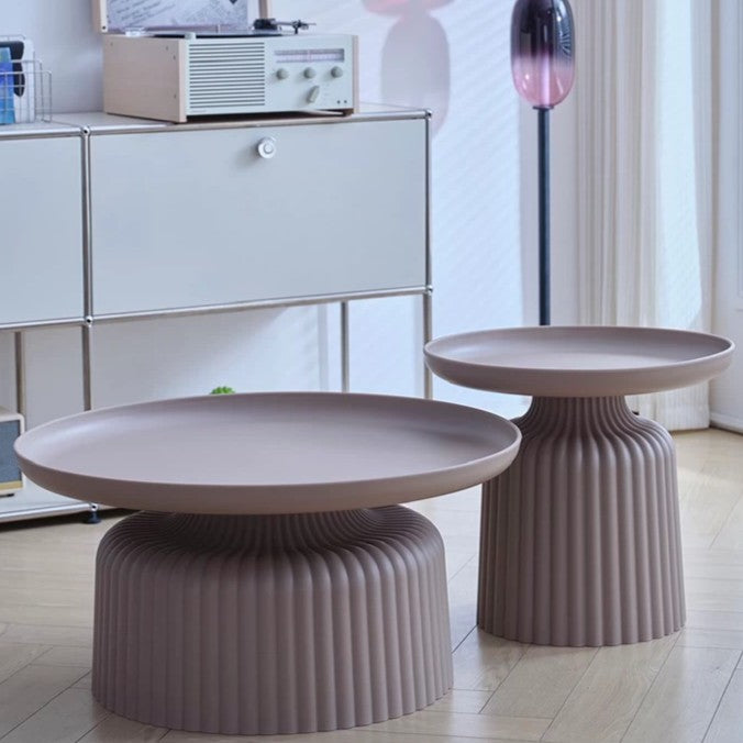 Sleek Contemporary Round Coffee Table with Striped PP Base – Ideal for Living Room