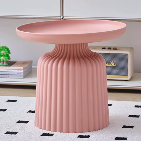 Sleek Contemporary Round Coffee Table with Striped PP Base – Ideal for Living Room