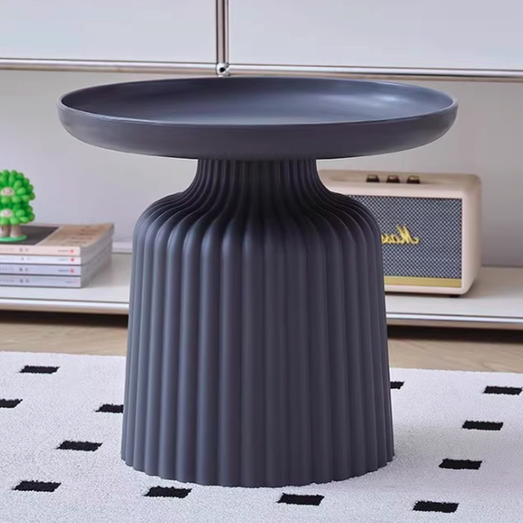 Sleek Contemporary Round Coffee Table with Striped PP Base – Ideal for Living Room