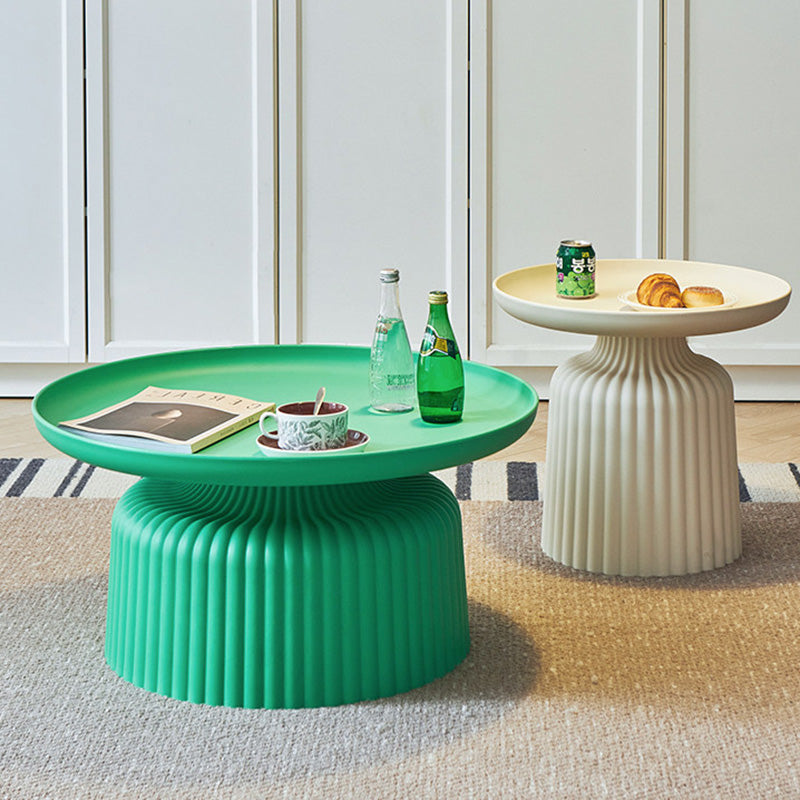 Sleek Contemporary Round Coffee Table with Striped PP Base – Ideal for Living Room