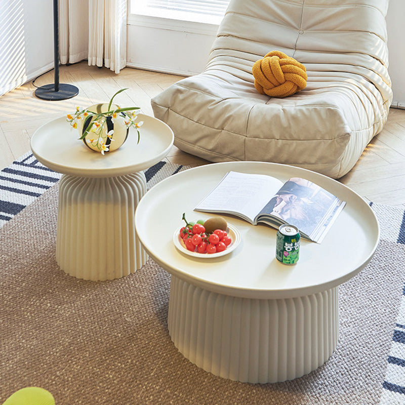 Sleek Contemporary Round Coffee Table with Striped PP Base – Ideal for Living Room