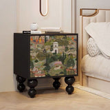 Traditional French-Style Pine Wood Nightstand – Solid Wood with 2 Drawers, Square Nightstand for Bedroom