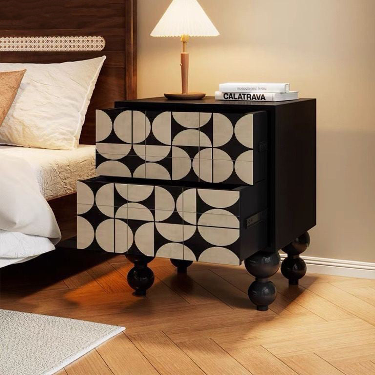 Traditional French-Style Pine Wood Nightstand – Solid Wood with 2 Drawers, Square Nightstand for Bedroom
