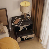 Traditional French-Style Pine Wood Nightstand – Solid Wood with 2 Drawers, Square Nightstand for Bedroom