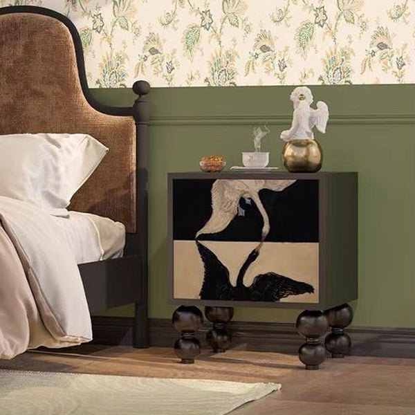 Traditional French-Style Pine Wood Nightstand – Solid Wood with 2 Drawers, Square Nightstand for Bedroom