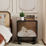 Traditional French-Style Pine Wood Nightstand – Solid Wood with 2 Drawers, Square Nightstand for Bedroom