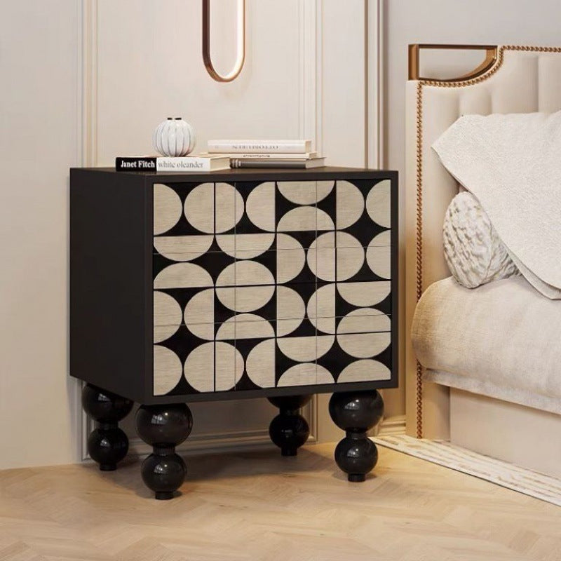 Traditional French-Style Pine Wood Nightstand – Solid Wood with 2 Drawers, Square Nightstand for Bedroom