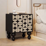 Traditional French-Style Pine Wood Nightstand – Solid Wood with 2 Drawers, Square Nightstand for Bedroom