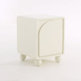 Modern Scandinavian Cream Nightstand with One Cabinet – Sculpted Arch Door & Ball-Legged Bedside Table for the Bedroom