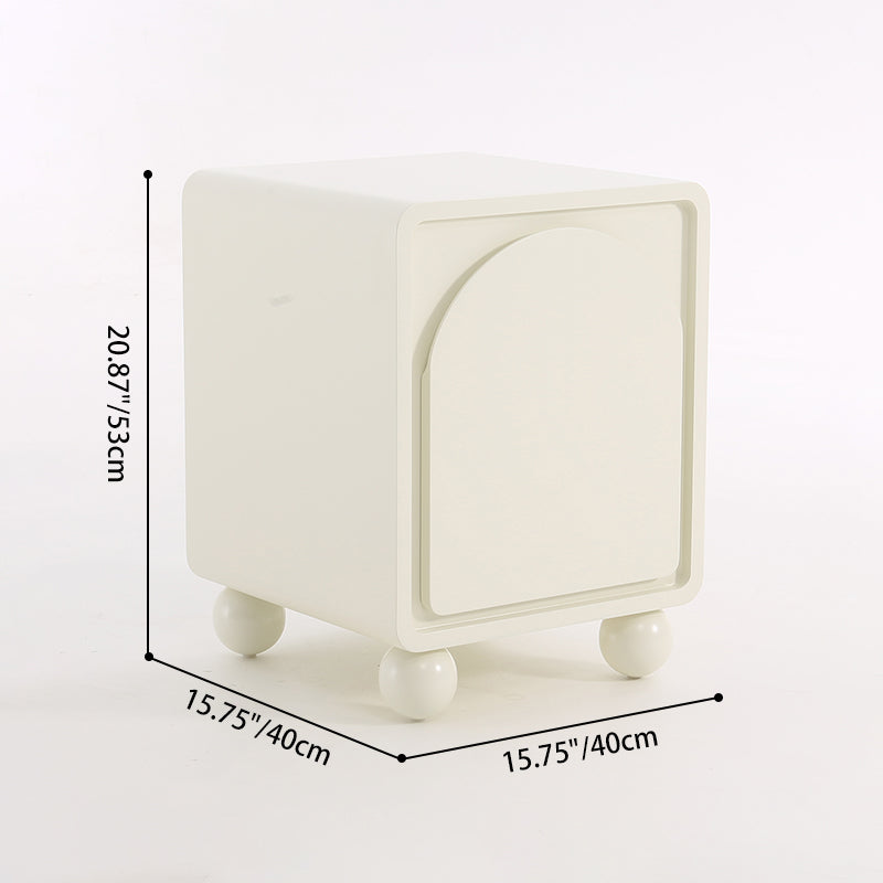 Modern Scandinavian Cream Nightstand with One Cabinet – Sculpted Arch Door & Ball-Legged Bedside Table for the Bedroom