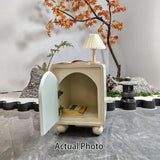 Modern Scandinavian Cream Nightstand with One Cabinet – Sculpted Arch Door & Ball-Legged Bedside Table for the Bedroom