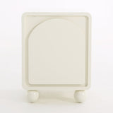 Modern Scandinavian Cream Nightstand with One Cabinet – Sculpted Arch Door & Ball-Legged Bedside Table for the Bedroom