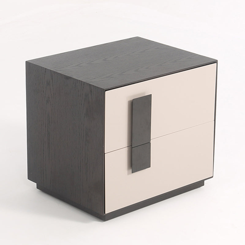 Mid-Century Modern Black & Walnut Two-Drawer Nightstand with Color-Blocking Frame – Sleek Bedside Table for the Bedroom