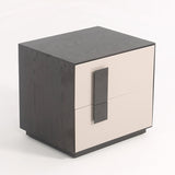 Mid-Century Modern Black & Walnut Two-Drawer Nightstand with Color-Blocking Frame – Sleek Bedside Table for the Bedroom