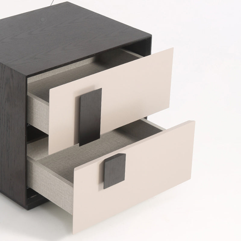 Mid-Century Modern Black & Walnut Two-Drawer Nightstand with Color-Blocking Frame – Sleek Bedside Table for the Bedroom