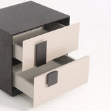 Mid-Century Modern Black & Walnut Two-Drawer Nightstand with Color-Blocking Frame – Sleek Bedside Table for the Bedroom