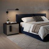Mid-Century Modern Black & Walnut Two-Drawer Nightstand with Color-Blocking Frame – Sleek Bedside Table for the Bedroom