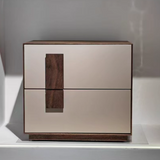 Mid-Century Modern Black & Walnut Two-Drawer Nightstand with Color-Blocking Frame – Sleek Bedside Table for the Bedroom