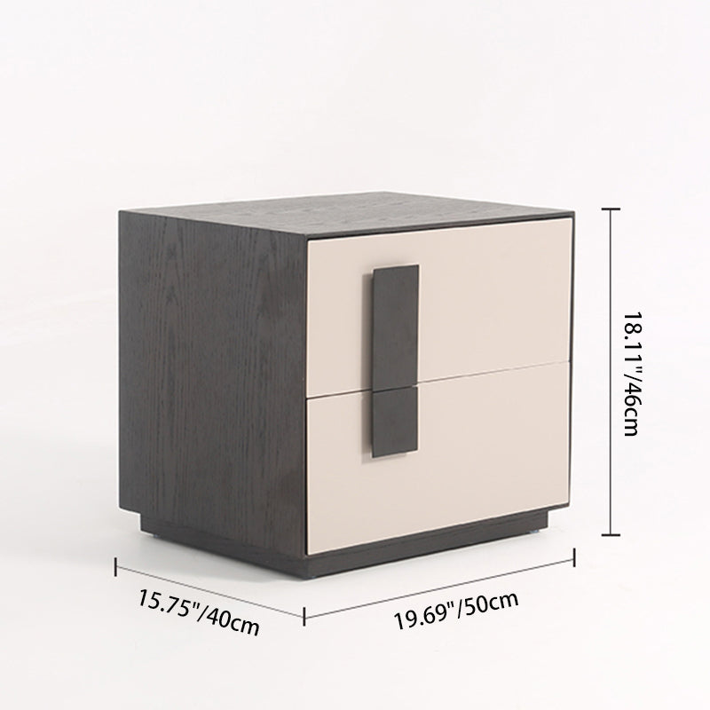 Mid-Century Modern Black & Walnut Two-Drawer Nightstand with Color-Blocking Frame – Sleek Bedside Table for the Bedroom
