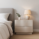 Modern Scandinavian Beige 2-Drawer Storage Nightstand with 3D Wave Pattern Fronts – Sleek Bedside Table for the Bedroom
