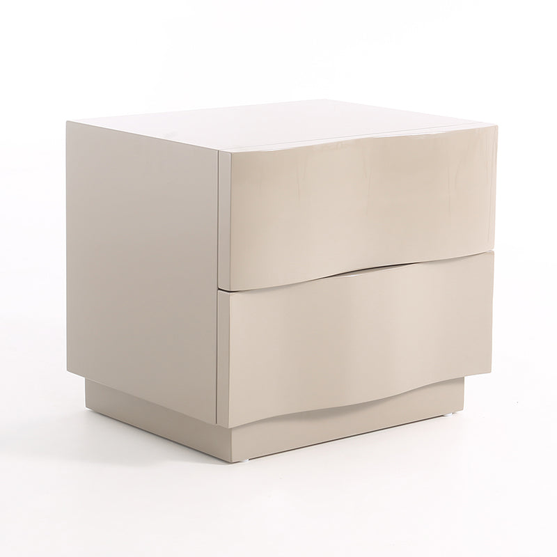 Modern Scandinavian Beige 2-Drawer Storage Nightstand with 3D Wave Pattern Fronts – Sleek Bedside Table for the Bedroom