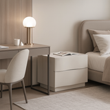 Modern Scandinavian Beige 2-Drawer Storage Nightstand with 3D Wave Pattern Fronts – Sleek Bedside Table for the Bedroom