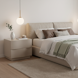 Modern Scandinavian Beige 2-Drawer Storage Nightstand with 3D Wave Pattern Fronts – Sleek Bedside Table for the Bedroom