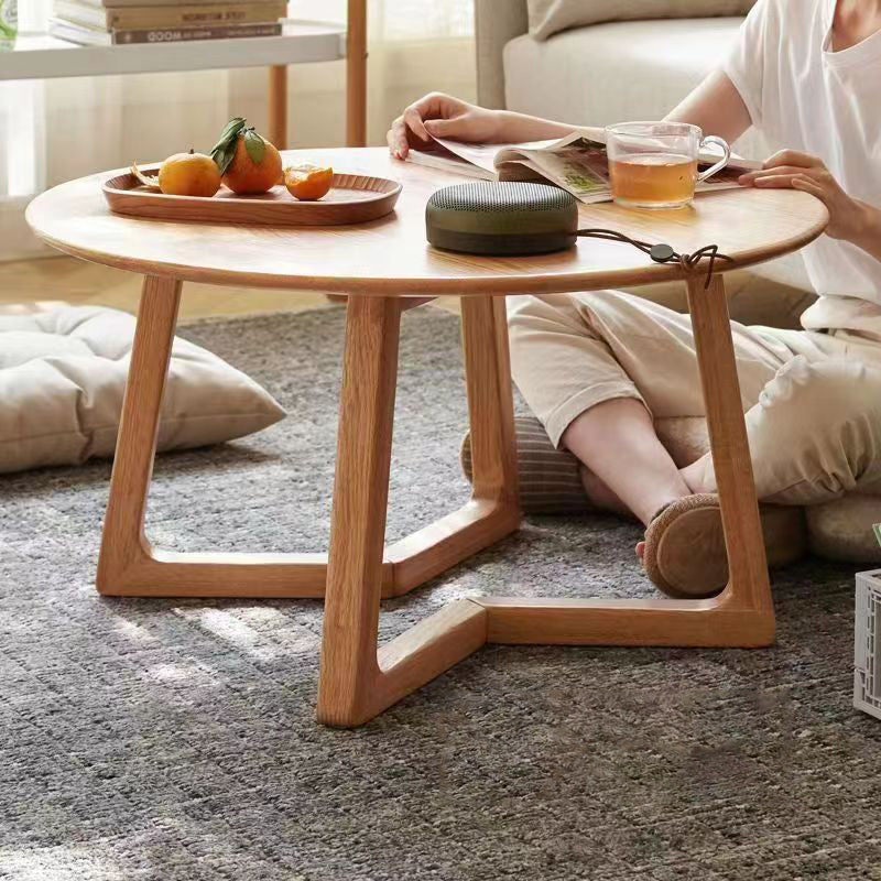 Contemporary Scandinavian Round Coffee Table - Veneered Plywood with Solid Pine, Perfect for Living Room
