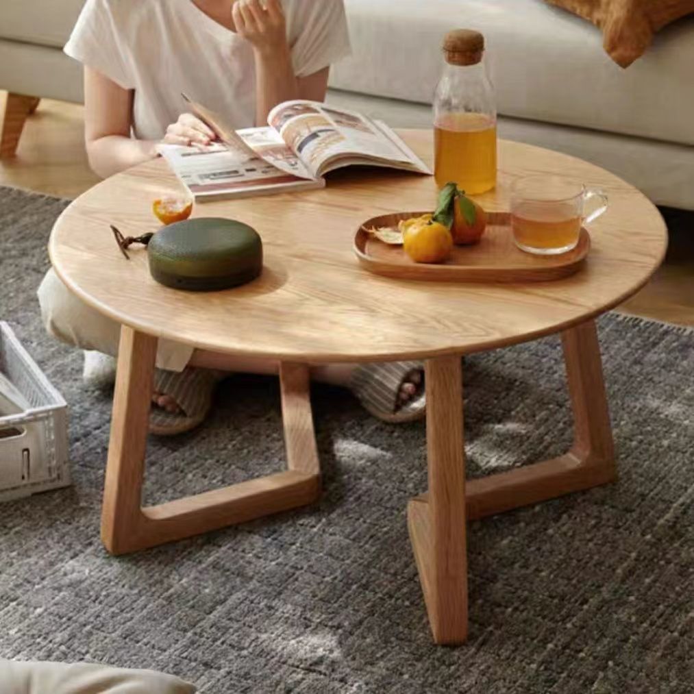 Contemporary Scandinavian Round Coffee Table - Veneered Plywood with Solid Pine, Perfect for Living Room