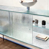 Modern Luxury Square Tempered-Glass Sideboard with Stainless Steel Legs - 1-Cabinet Dining Room Storage