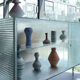 Modern Luxury Square Tempered-Glass Sideboard with Stainless Steel Legs - 1-Cabinet Dining Room Storage