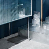 Modern Luxury Square Tempered-Glass Sideboard with Stainless Steel Legs - 1-Cabinet Dining Room Storage