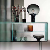 Modern Luxury Square Tempered-Glass Sideboard with Stainless Steel Legs - 1-Cabinet Dining Room Storage