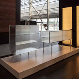 Modern Luxury Square Tempered-Glass Sideboard with Stainless Steel Legs - 1-Cabinet Dining Room Storage