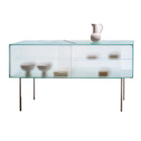 Modern Luxury Square Tempered-Glass Sideboard with Stainless Steel Legs - 1-Cabinet Dining Room Storage