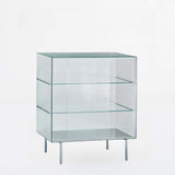 Modern Luxury Square Tempered-Glass Sideboard with Stainless Steel Legs - 1-Cabinet Dining Room Storage