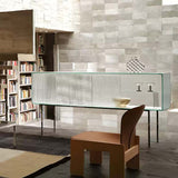 Modern Luxury Square Tempered-Glass Sideboard with Stainless Steel Legs - 1-Cabinet Dining Room Storage