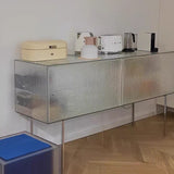 Modern Luxury Square Tempered-Glass Sideboard with Stainless Steel Legs - 1-Cabinet Dining Room Storage