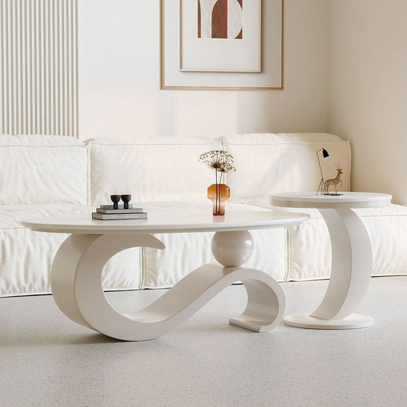 Contemporary Scandinavian Oval Stone-Slab Coffee Table with Carbon Steel Frame for Living Room