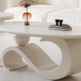 Contemporary Scandinavian Oval Stone-Slab Coffee Table with Carbon Steel Frame for Living Room