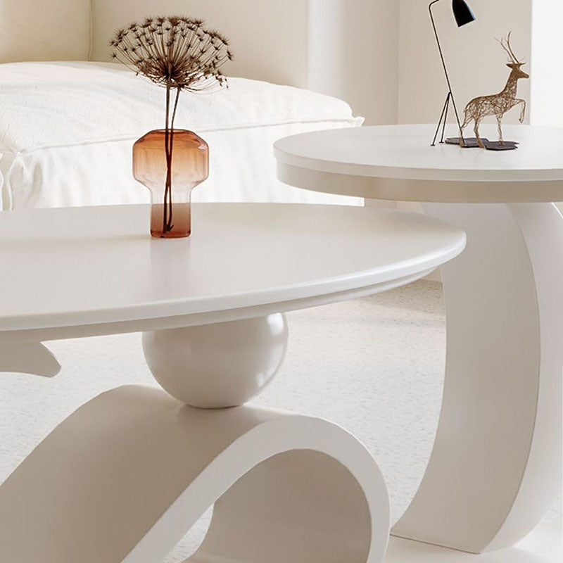Contemporary Scandinavian Oval Stone-Slab Coffee Table with Carbon Steel Frame for Living Room