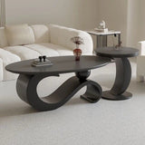 Contemporary Scandinavian Oval Stone-Slab Coffee Table with Carbon Steel Frame for Living Room