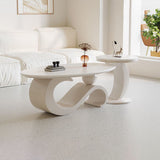 Contemporary Scandinavian Oval Stone-Slab Coffee Table with Carbon Steel Frame for Living Room