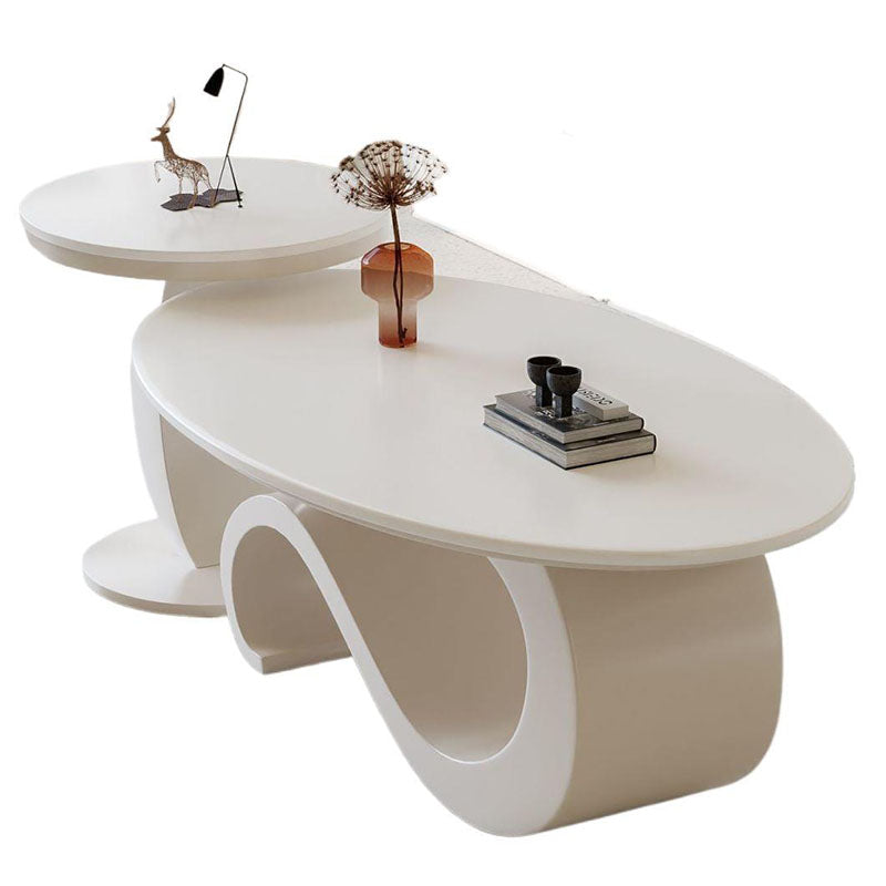 Contemporary Scandinavian Oval Stone-Slab Coffee Table with Carbon Steel Frame for Living Room