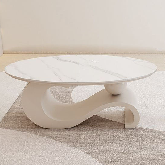 Contemporary Scandinavian Oval Stone-Slab Coffee Table with Carbon Steel Frame for Living Room